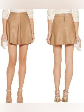 Alice + Olivia Cognac A-Line Leather Skirt